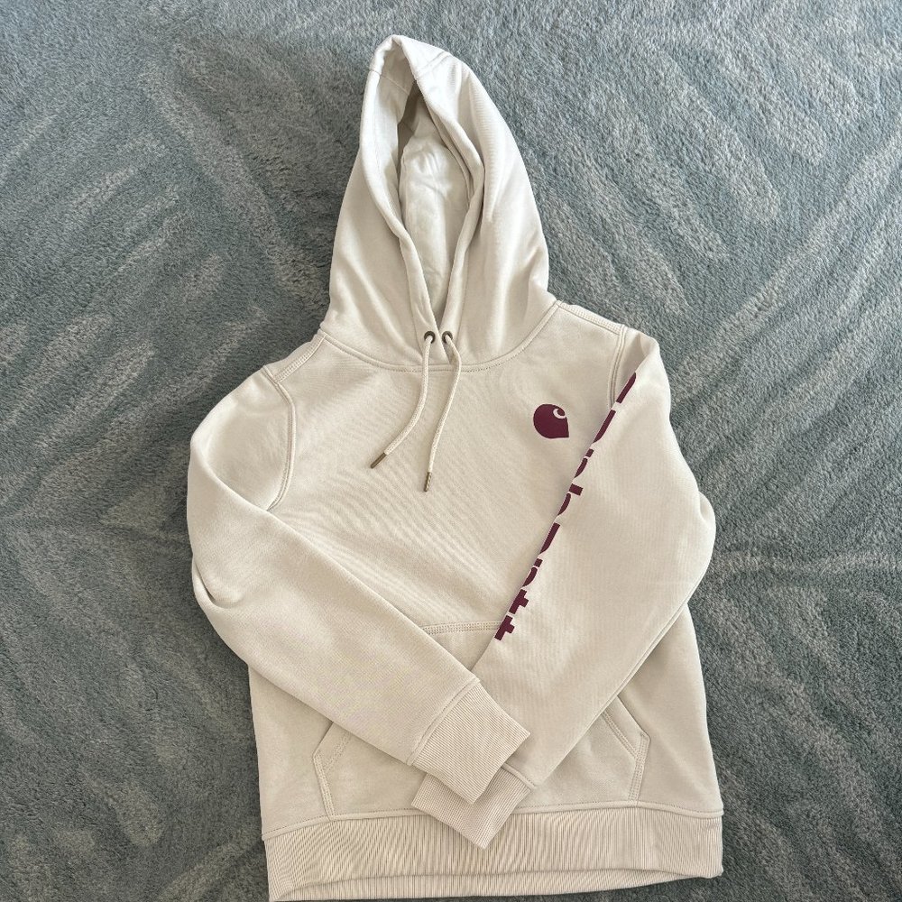 New! XS Carhartt Relaxed Fit Midweight Logo Sleeve Graphic Sweatshirt for Ladies